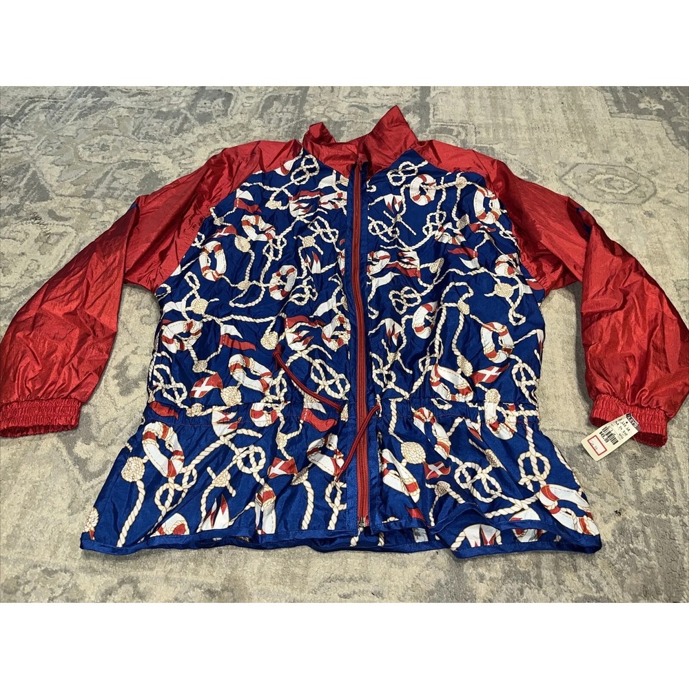 New Sunterra Vtg 90s Lightweight Wind Track Jacket Womens Sz XL‎ Red Blue Multi